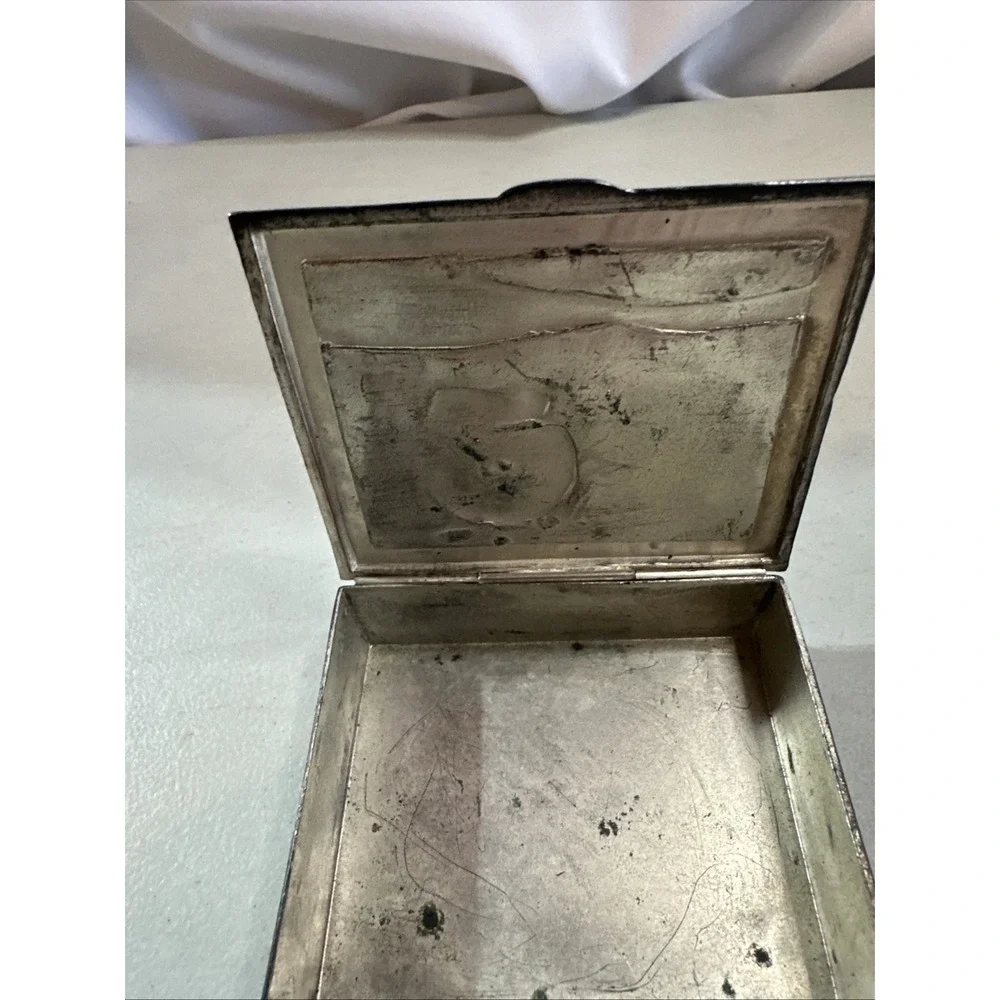 Vintage Deer In Forest Scene Metal Wood Trinket Jewelry Box Made In Japan